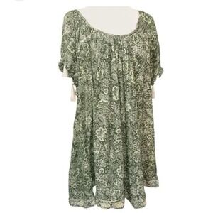 Anthro Natalie Martin Silk Chemise short boho green paisley tassel dress